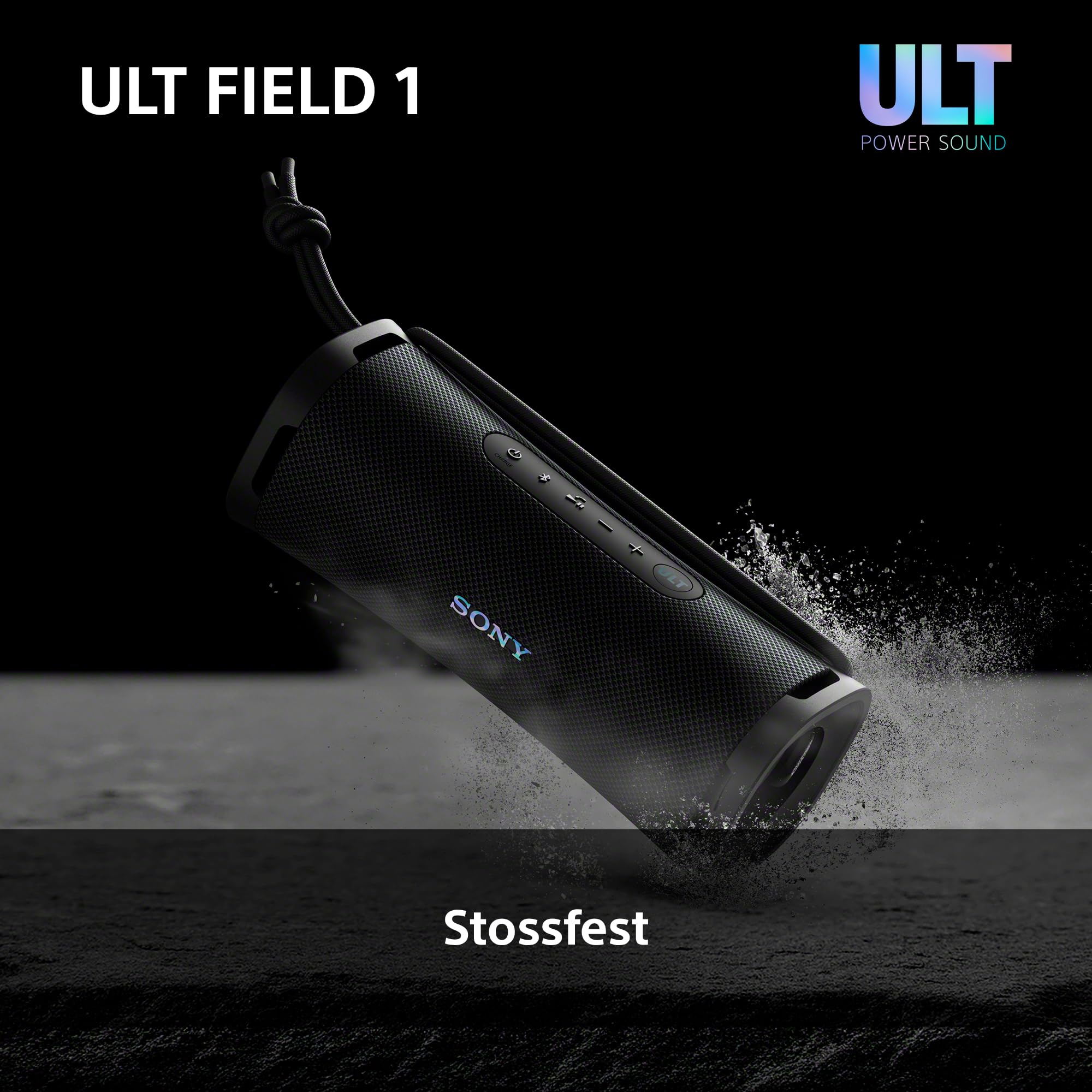 Sony ULT Field 1 - Kabelloser tragbarer Bluetooth-Lautsprecher mit ULT Power Sound, kraftvollem Bass, IP67, wasserdicht, staubdicht, stoßfest, 12h Akku, klare Gesprächsqualität, Outdoor- Schwarz