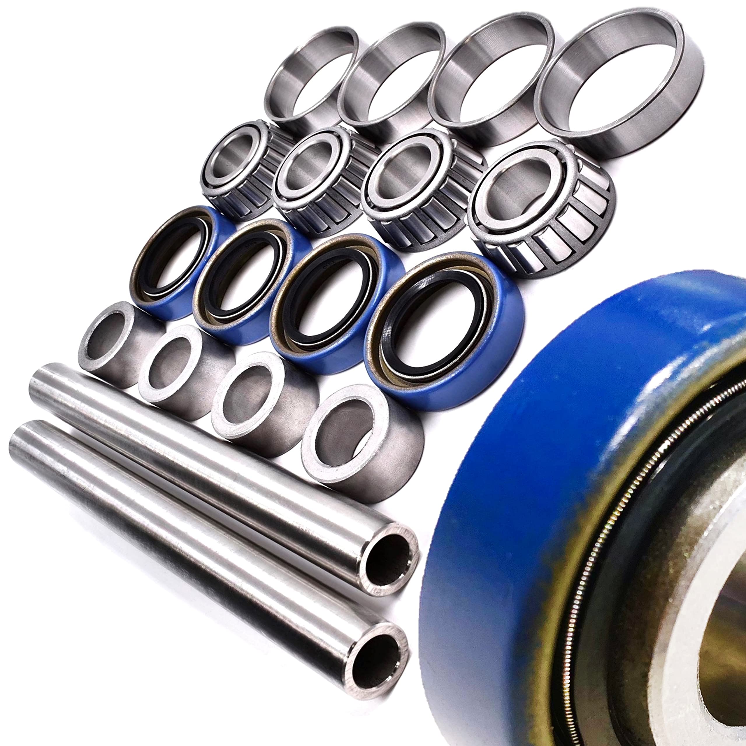 HD Switch - 2 Kits - Improved Front Axle Sleeve & Wheel Bearing Rebuild Kit for Scag 43581, 482621, 482622, 43584 - Hard 304 Stainless Steel Axle and Upgraded Spring-Loaded Seals