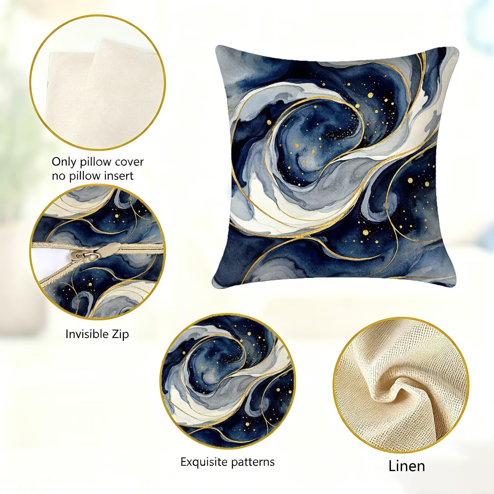 Blu Federe Cuscini Divano 40x40cm, Cuscini da Esterno Set de 4, Cod-152 | Lin Copricuscini Decorativi Letto Arredo, per Letto, Soggiorno, Giardino, Esterno, Casa Decorazione Set di 4 Naturale