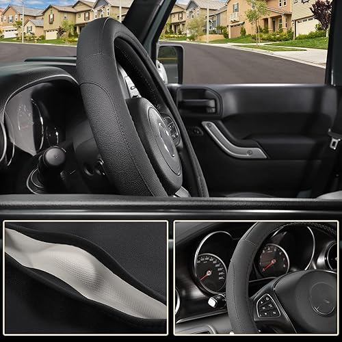 Miniatura 10 de SEG Direct funda universal para volante de automóvil de cuero de microfibra 15pulgadas