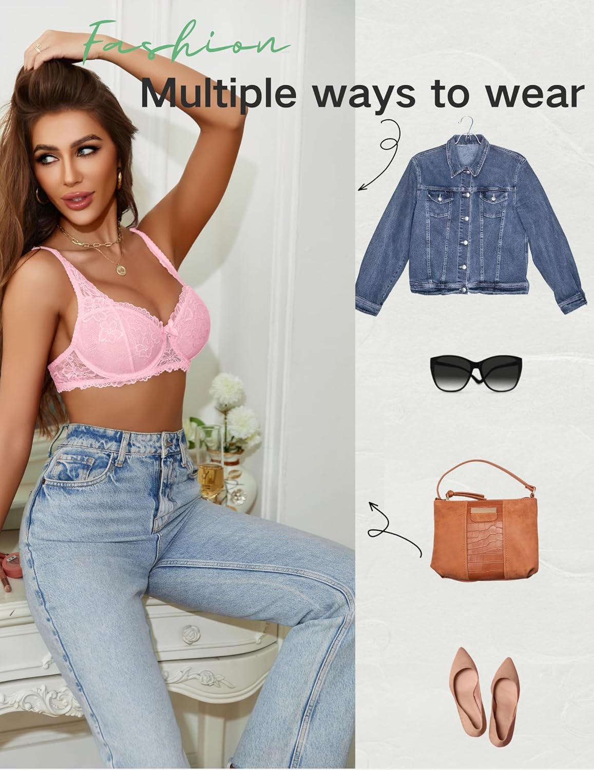 Avidlove Women's Lingerie Set Lace Bra and Panty Sets 2 Piece Lace Babydoll Outfits Dark Pink - Image 3