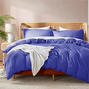 Nestl Full Duvet Cover Set with Comforter Insert - Royal Blue 4 Piece 80x90 Duvet Cover & 2 Pillow Shams with White Quilted Down Alternative Comforter, Ultra Soft, All Season