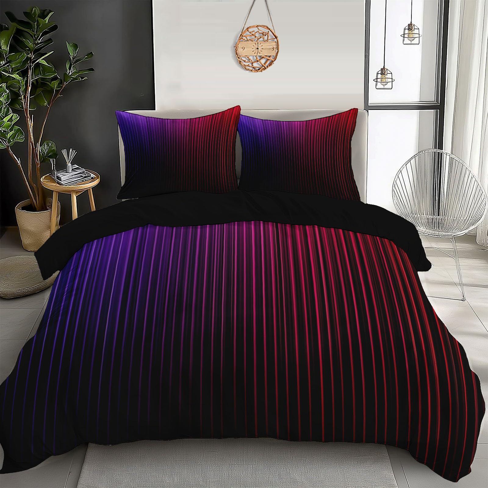Housse de couette imprimé 3D art élégant violet en tissu microfibre durable
