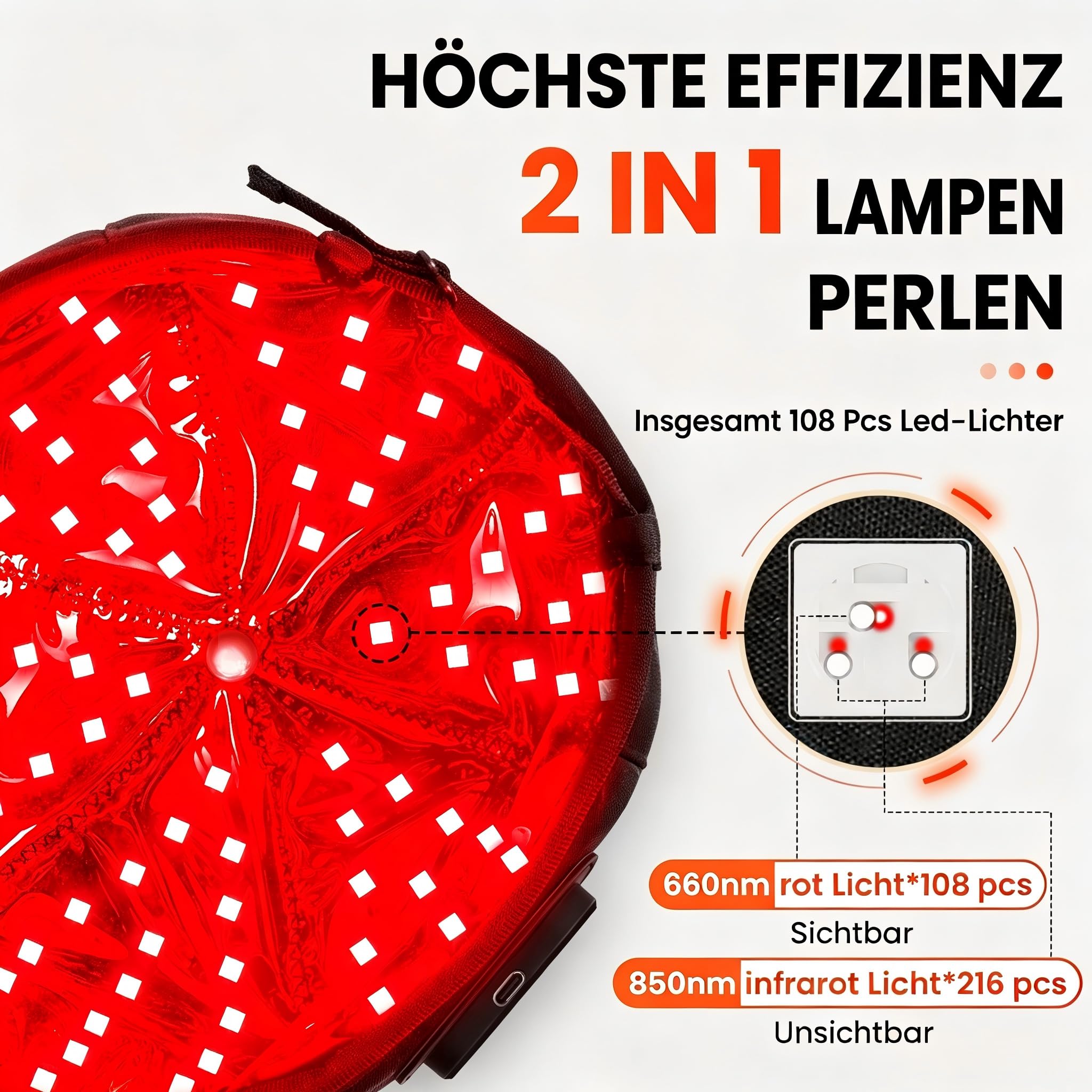 I-THERA-U Kabellose Rotlicht Haarpflegehaube Wiederaufladbar Rotlicht Mütze | 660 nm Rotlicht & 850 nm Nahinfrarotlicht für die Kopfhaut- und Haarpflege, Einheitsgröße für Damen und Herren