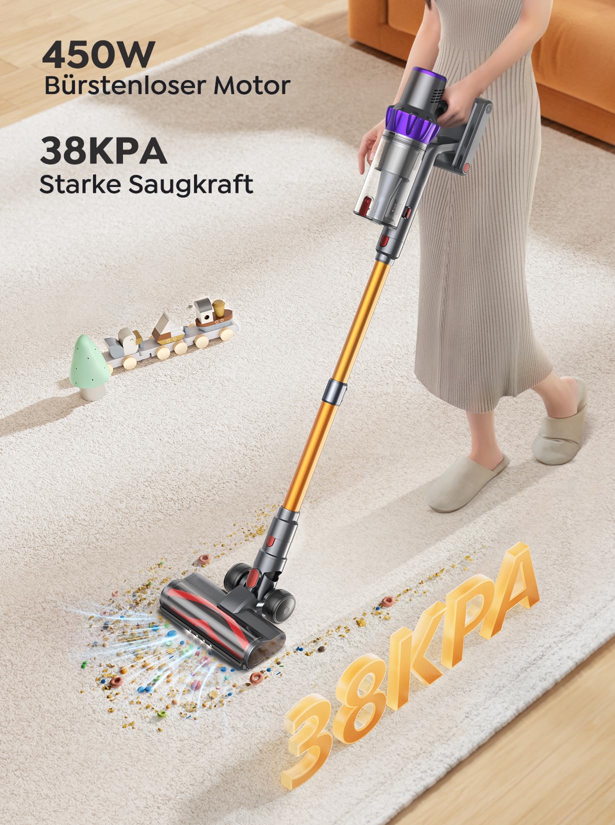 Buture Pro Akku Staubsauger, Selbststehend Staubsauger Kabellos mit Automodus,Touchscreen,55 Min.Lange Laufzeit.1,5L Staubbehälter,Anti-Tangle-Burste für Tierhaare/Teppich/Hartböden
