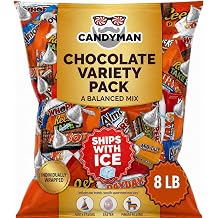 CANDYMAN 8 Pound Assorted Chocolate Candy Variety Pack, Individually Wrapped Bulk Chocolates, Holiday &amp; Gift Candy, Father's Day, Ship with Ice