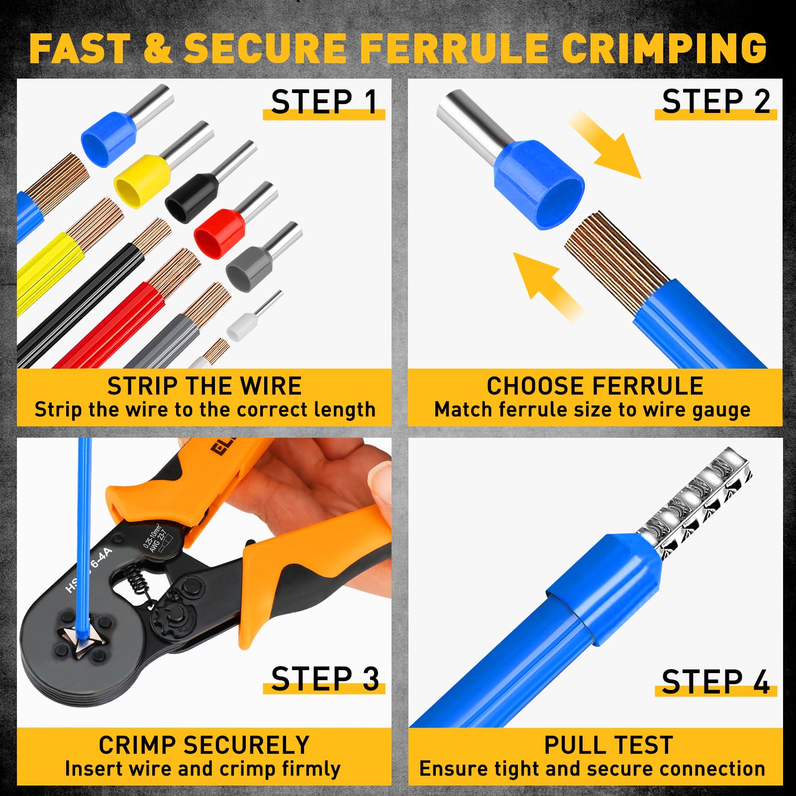 Kit de herramientas de crimpado y pelado de virola de 1188 piezas, AWG 23-7 (0,25-10 mm²), crimpadora de virola automática, pelacables con casquillos de alambre, terminales de cable eléctrico y cinta