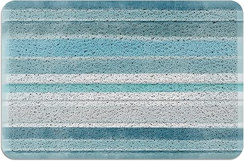 Miniatura 3 de Tapete de bienvenida para puerta de exterior, diseño de rayas turquesas, arte abstracto, antideslizante, resistente, para patio, estilo nórdico,