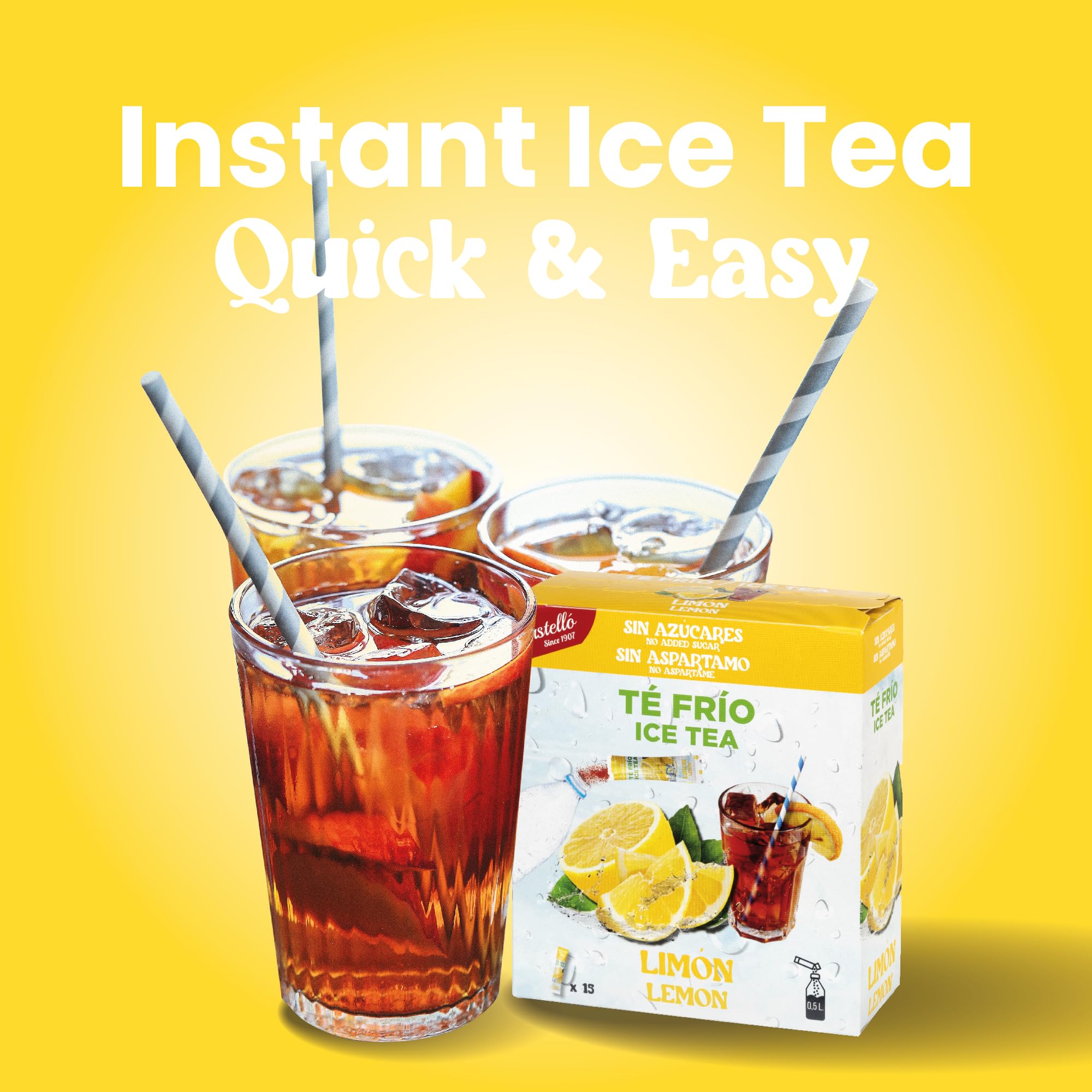 Castello since 1907 Té Frío (Ice Tea - Iced Tea) Zero & Instantáneo | Limón | 15 sobres | 1 sobre = 500 ml de Té | 0 Calorías | 0 Azúcar | 0 Aspartamo
