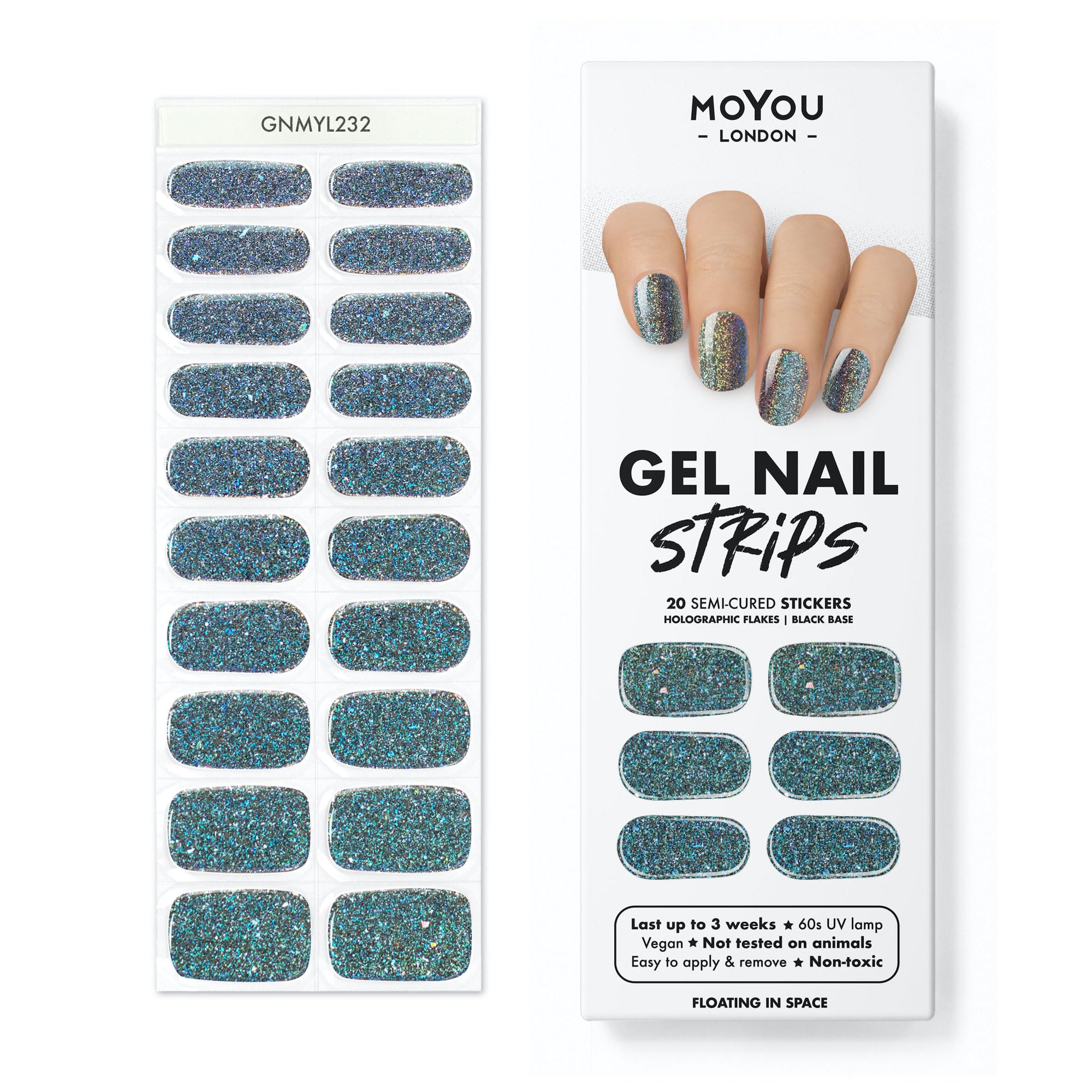 MOYOU LONDON Semi Cured Gel Nail Strips - 20 Pcs. Nail Wraps for Salon-Quality Manicure - Works with Any UV Nail Lamp - Easy to Apply, Trim, & Remove Gel Nail Stickers
