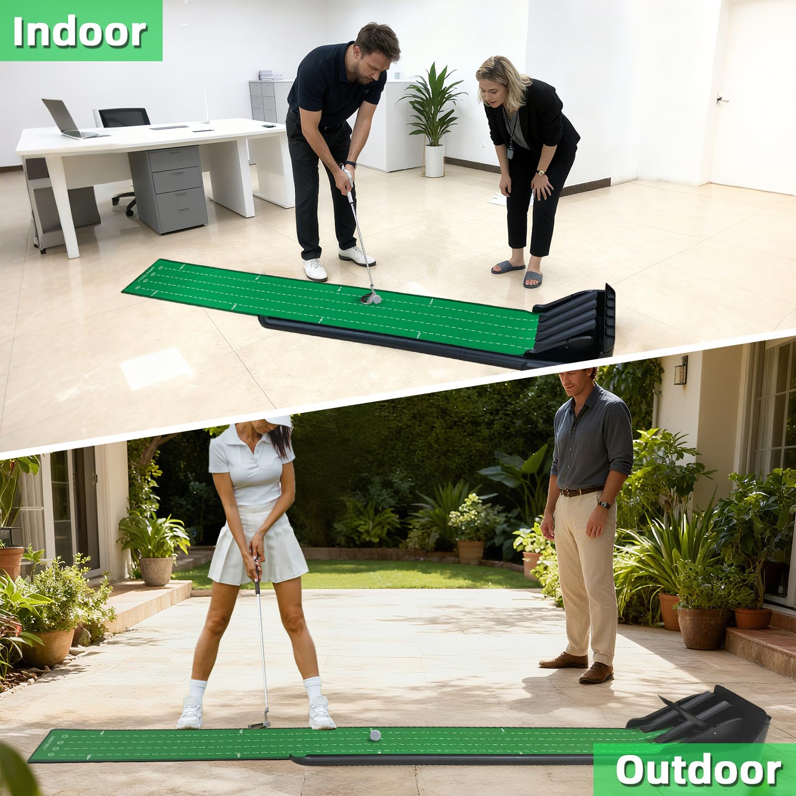CRESTGOLF Alfombra Putting Golf,Retorno automática Alfombra Golf/Alfombras de práctica para Exterior