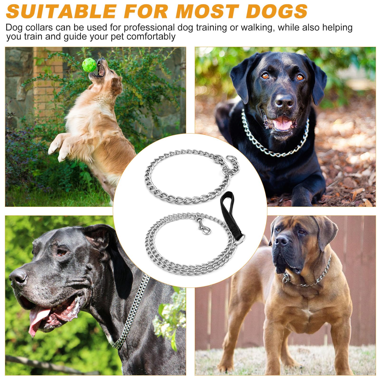 65cm Collier Etrangleur Chien 128cm Laisse Chaine pour Chien, Acier Inoxydable Collier Chaine pour La Plupart des Chiens l'entraînement et Les Promenades