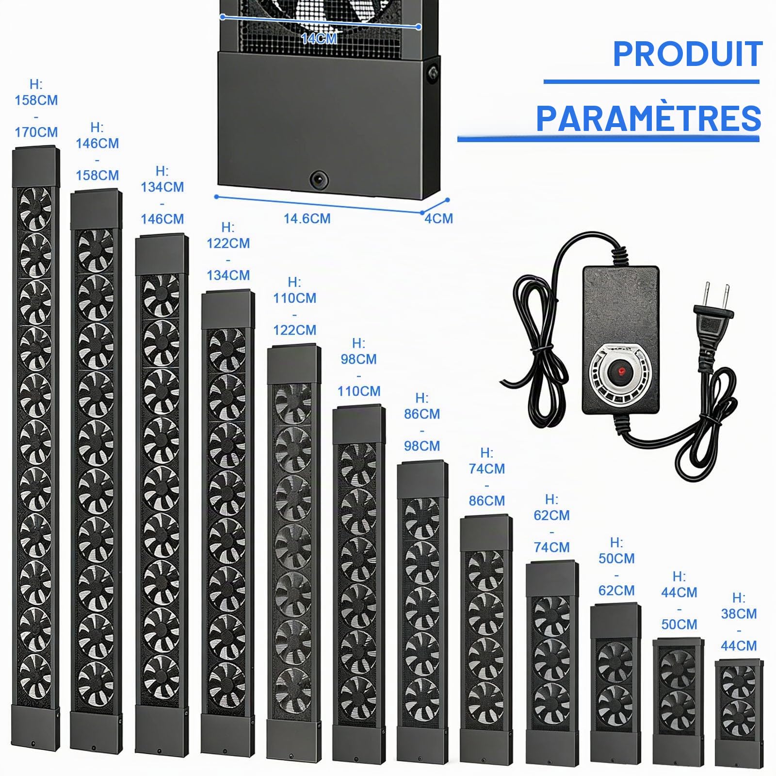 Ventilateur de Fenêtre Vertical pour Fenêtre Coulissante, Extracteur d'air Silencieux, Haut en Bas Ajustable 6cm, Installation sans Perçage, Double Moteur 2800 TR/Min,74~86cm/29.13~33.86in