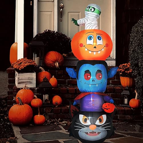 Vista 3 de Inflables de Halloween de 6 pies de calabaza con zombi Halloween inflables decoraciones de Halloween al aire libre, luces LED, decoraciones