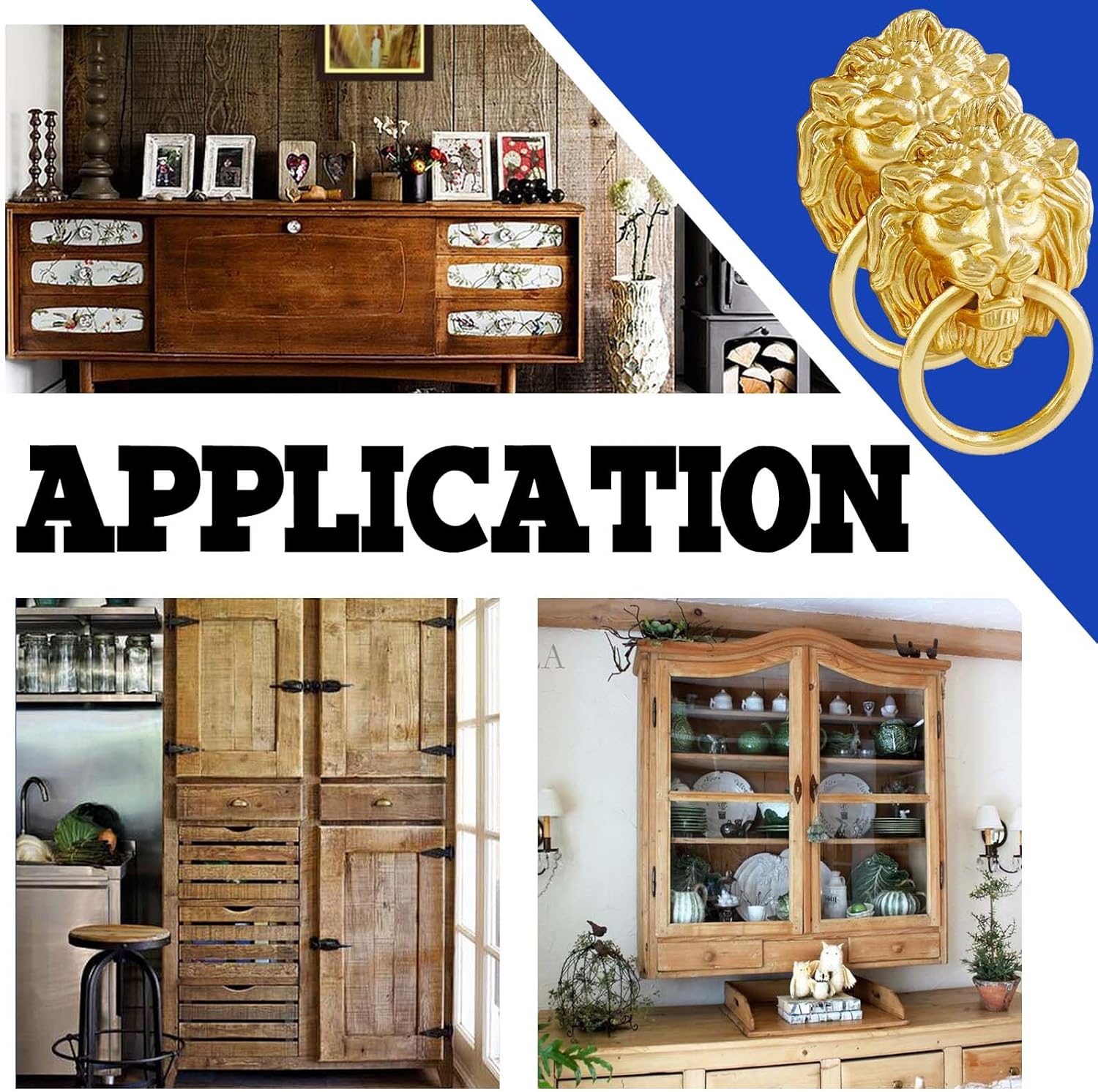 Jiozermi 12 Pcs Lion Head Cabinet Pull Handle, Ring Pulls Handle Drawer Pulls for Dresser Wardrobe Kitchen Cupboard, Gold