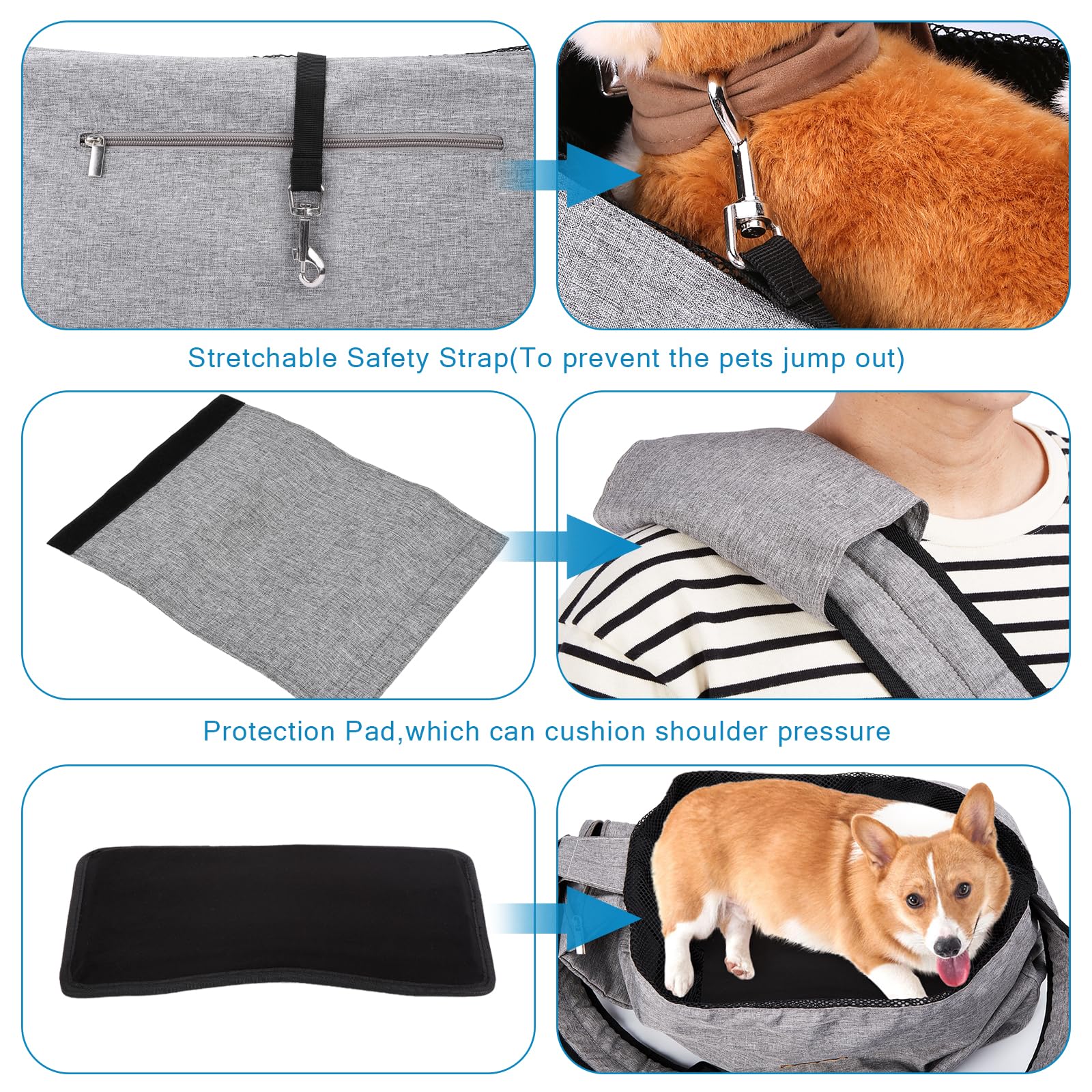 Ownpets Nosidełko dla zwierząt domowych, pasuje do średnich nosidełek dla psa / kota o wadze od 6,5 do 9 kg, dwustronna i bez użycia rąk, z regulowanym paskiem i kieszenią na ramię, do podróży