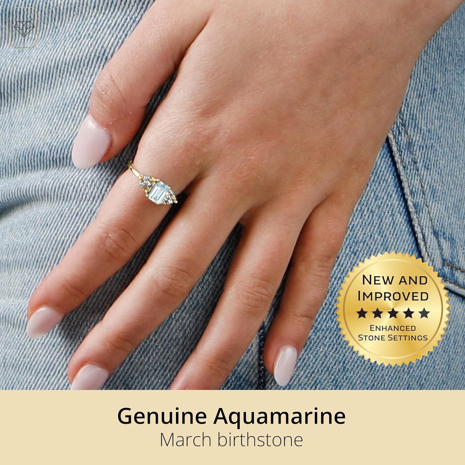 MAX + STONE 10k Gold Gemstone Rings for Women | Emerald Cut Birthstone Ring Anniversary Ring | Anti Tarnishing Cocktail Ring with Gift Box in Size 5 to 9