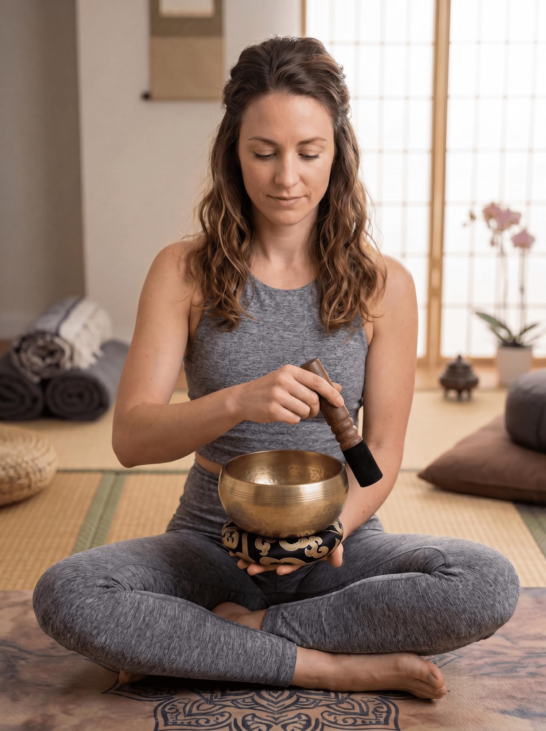 Campana Tibetana GUFOZEN Martellata a Mano 13 cm con Cuscino e Batacchio - Strumento Musicale per Meditazione Mindfulness Yoga Rilassamento - Ciotola Sonora Originale Idea Regalo Chakra (Martellata)