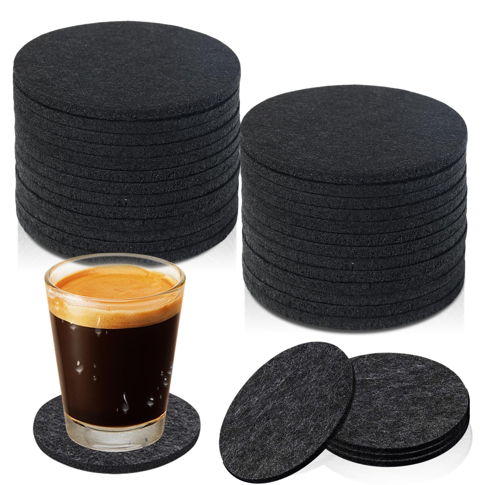Posavasos de fieltro redondos negros antideslizantes resistentes al calor lavables 30 piezas