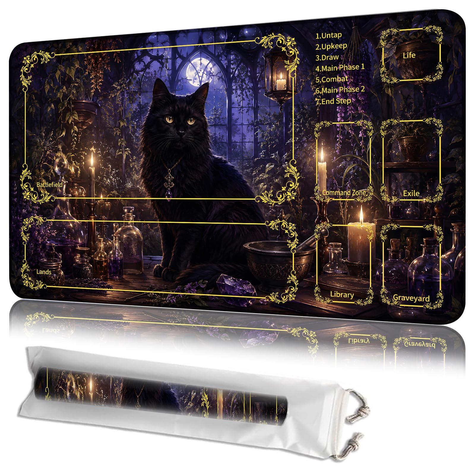 JANENFNA MTG Playmat with Zones 24 x 14 in, Non-Slip, with Storage Bag