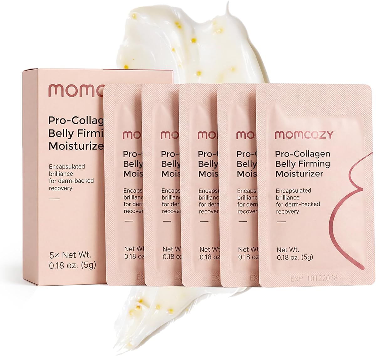 Momcozy Pro-Collagen Belly Reafirmante Crema Hidratante Estrías Paquete de prueba de 5 días, 0.9 oz (5 sobres de 5 g)