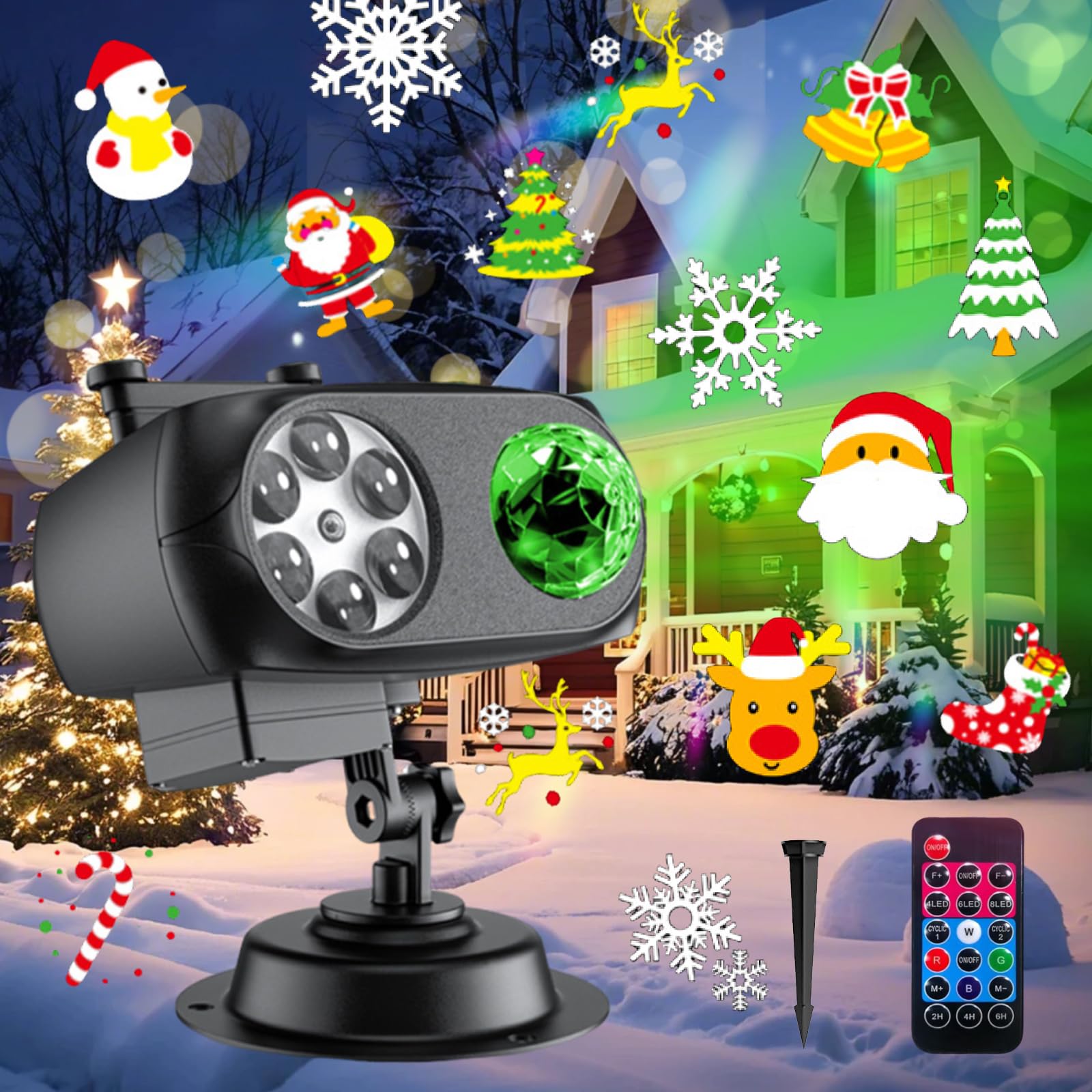 Ruiqas Garden Projector Lights Decorations,4-in-1 Waterproof Projector Lights with 10 HD Effects Plug-in Lamp with Remote Control Suitable for Restaurants,Bedrooms,Home,Garden,Outdoor,Indoor