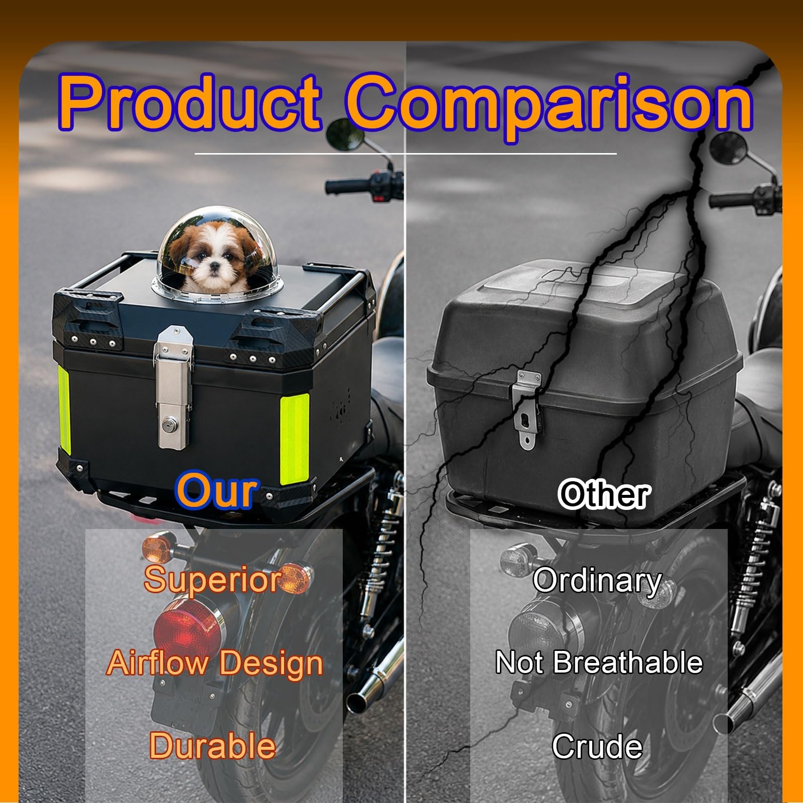 Trasportino Cane Moto Rigido Plastica Rigida Impermeabile Borsa Cani Moto Ben Ventilato Contenitore viaggio per gatti cani piccoli(Style 4,51 * 43 * 39cm)