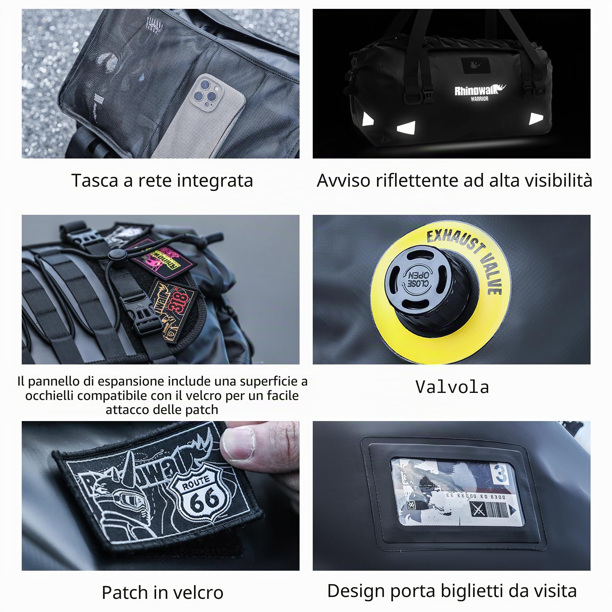 Rhinowalk, Borsa per moto, impermeabile, borsa a sacco, bagaglio da viaggio per moto con ampio spazio di archiviazione per campeggio, canottaggio, bicicletta, 40L - Nero
