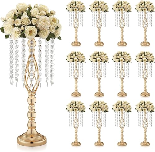 12 Piezas Centros de Mesa Dorados de 21.7 Pulgadas de Alto para Mesa de Boda - Floreros Dorados de Metal para Centros de Mesa para Recepción de Boda