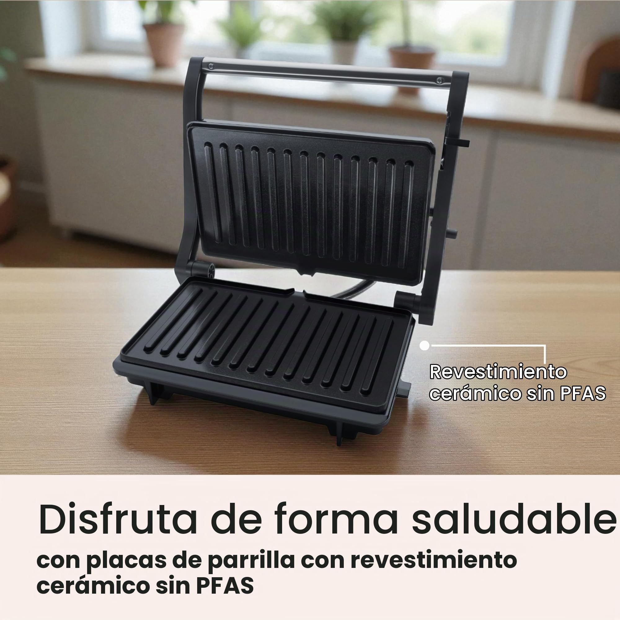 Steba Barbacoa de contacto FG 10 GRILLINO y parrilla Panini | plegable 180° como parrilla de mesa | Placas de cerámica sin PFAS 23 x 14,5 cm | 1000 W | Parrilla baja en grasa con bandeja recogedora |