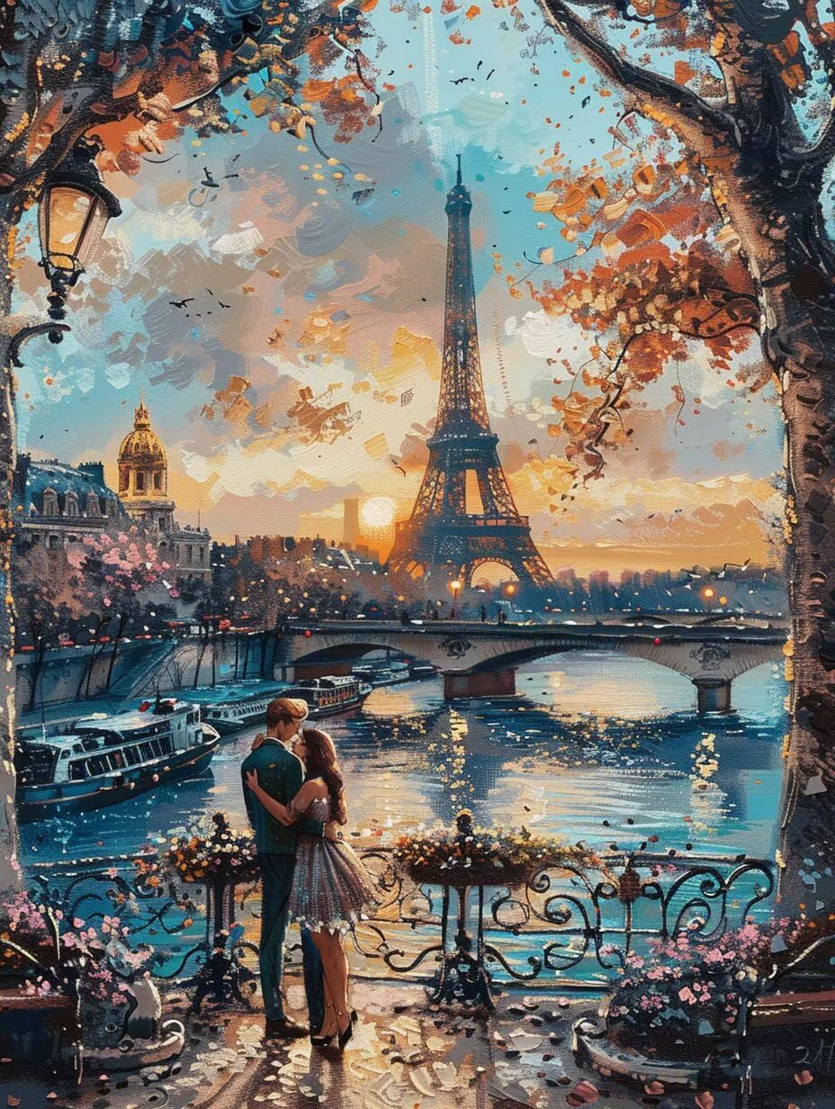 Diamond Painting couple Paris, 5D diamond painting adulte, Kit Complet Broderie Diamant Strass Cristal, DIY Loisir Créatif et Activité Manuelle, Idée Cadeau pour Décoration Maison 90x120cm 0j-760