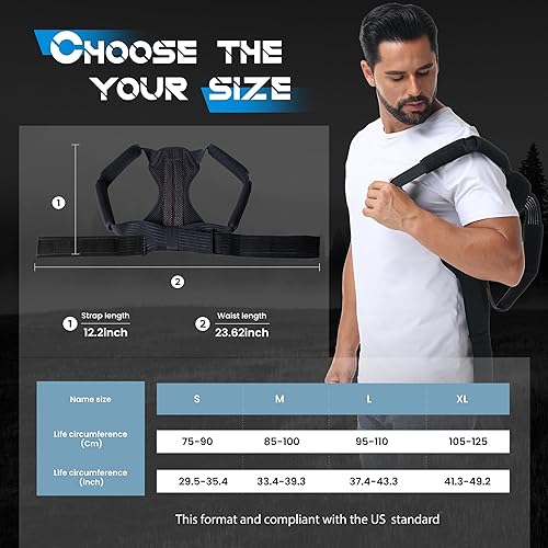 Miniatura 4 de Corrector de postura para hombres y mujeres, soporte de espalda ajustable para alivio del dolor de espalda, cuello y hombro, soporte de espalda para