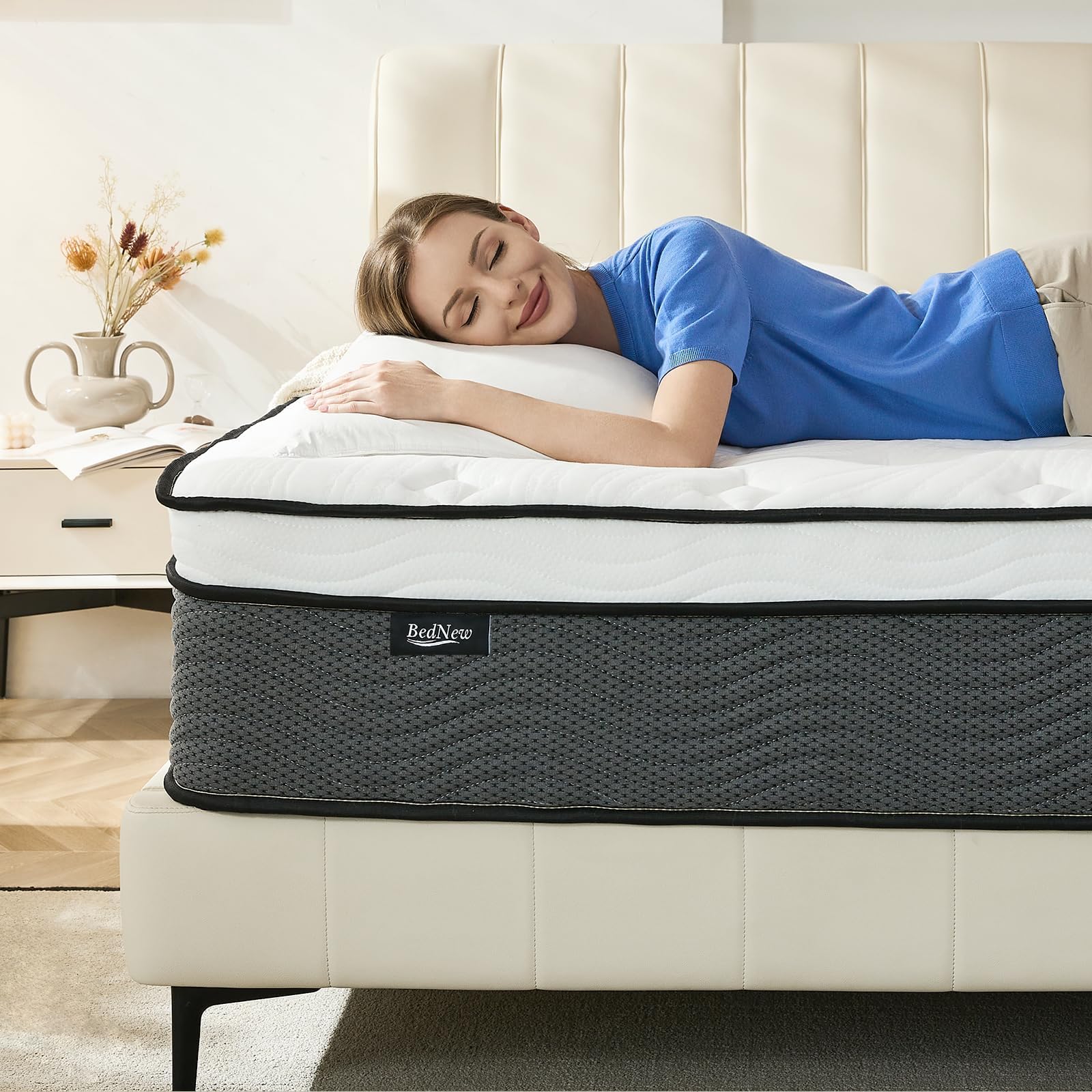 Bednew Matratze 140 x 200cm, Federkernmatratze H3 Höhe 34cm 7-Zonen Orthopädische Taschenfederkernmatratze mit Comfort Memory-Schaum Schicht,Öko-Tex Zertifiziert