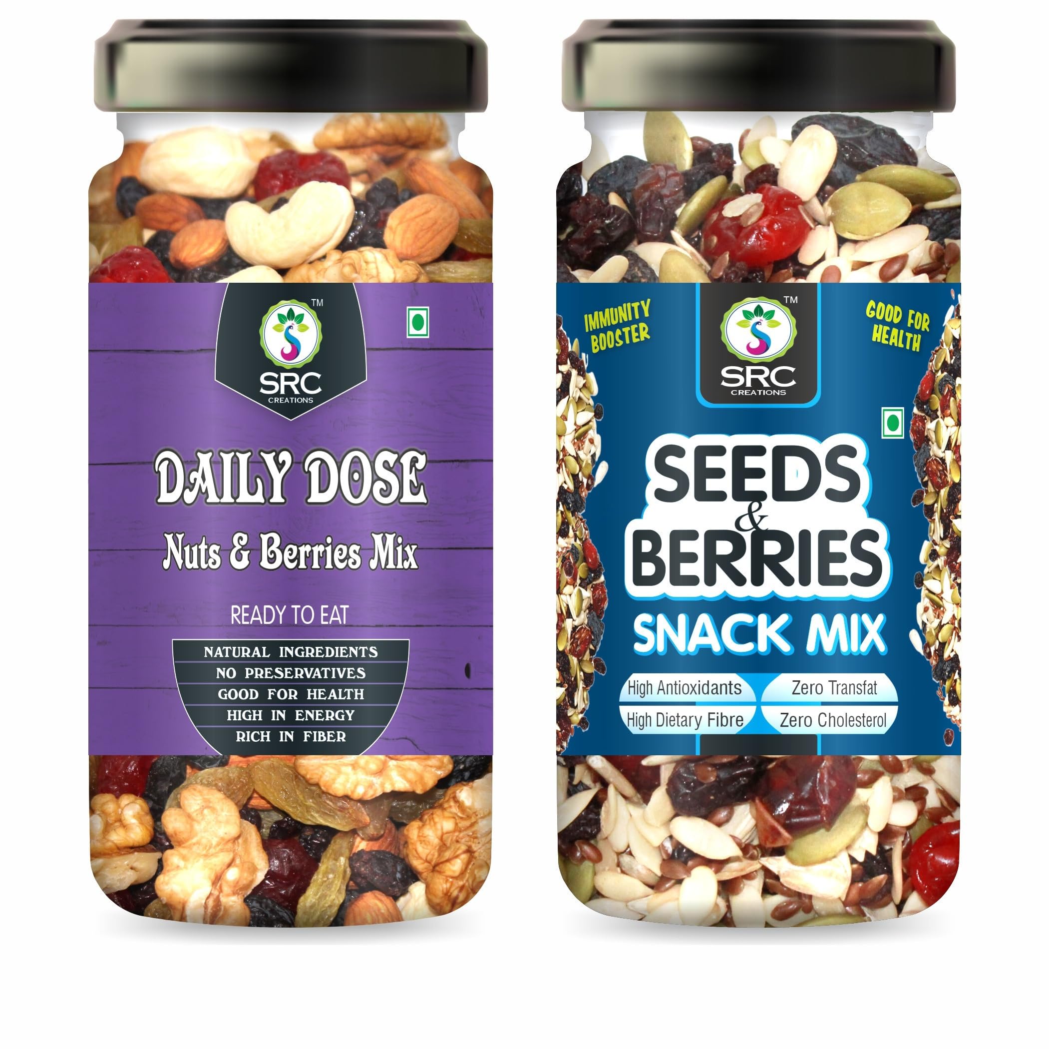 SRC CREATIONS Trail Mix Combo 500 gm Jar Pack | Ready to eat | Breakfast Food (Daily Dose Nuts & berries 250g + Seeds & Berries Mix 250g =500gm) (B0CKBTMQYD) Amazon Price History, Amazon Price Tracker