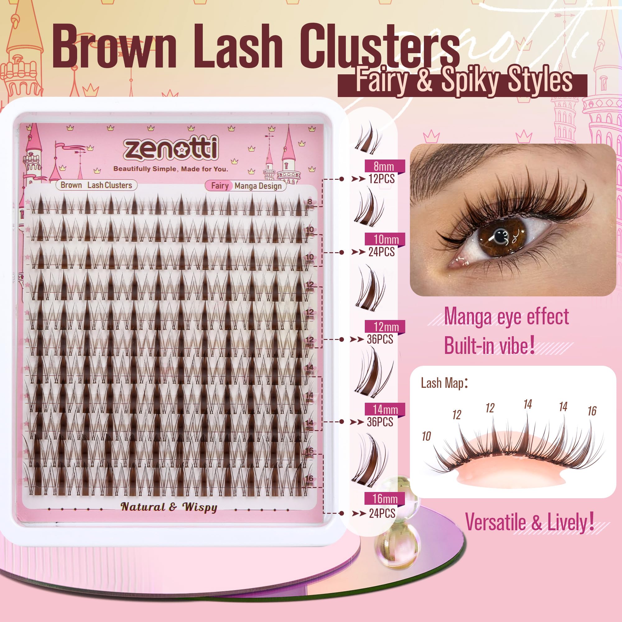 Brown Lash Clusters Manga Eyelash Clusters Natural Fairy Cluster Eyelash Extensions Wispy Spiky Individual Lashes Invisible Band DIY Anime Lash Extensions with Clear Band 8-16MM by zenotti - Image 4
