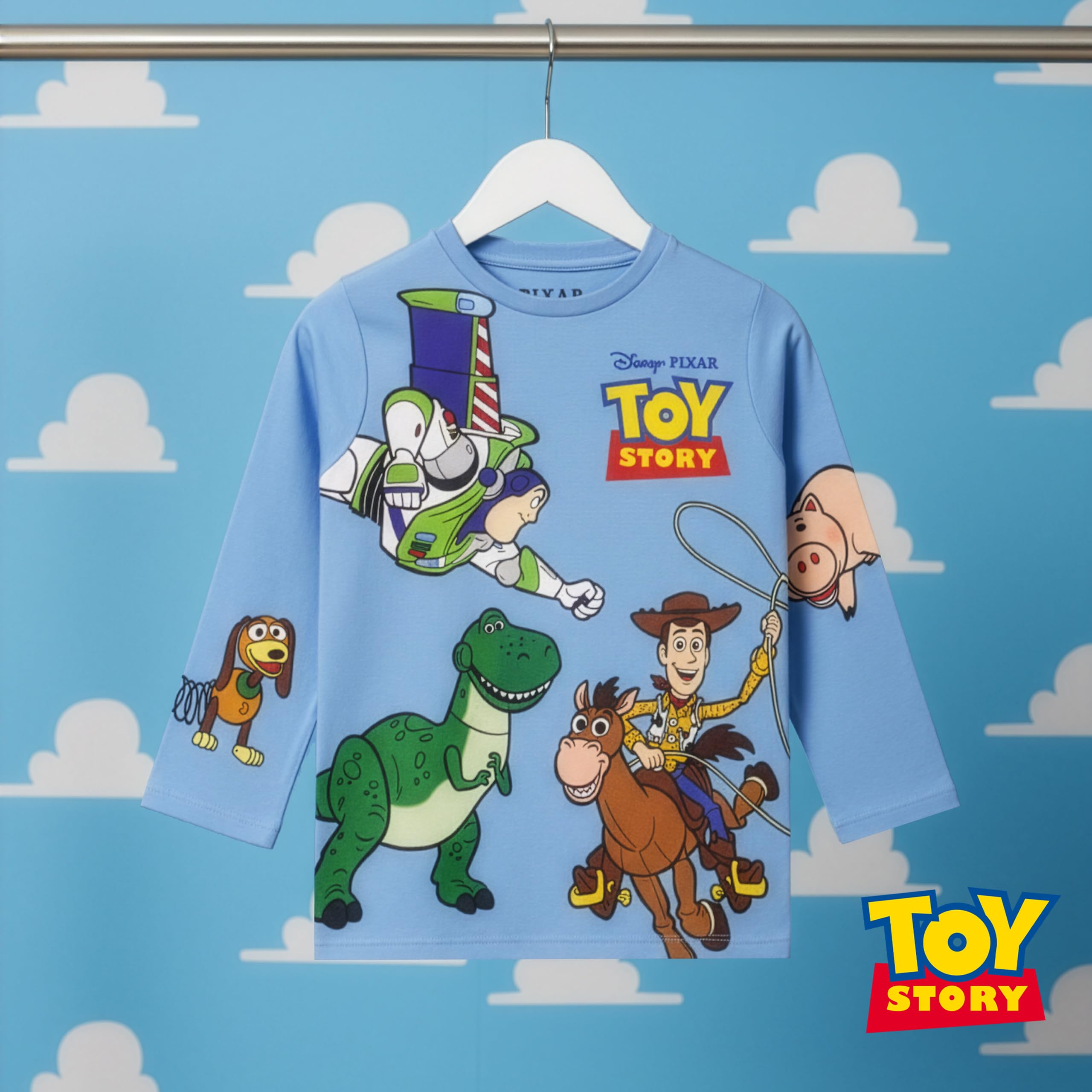 Disney Toy Story Slinky Dog, Woody i Buzz Lightyear chłopięca koszulka z długim rękawem, miękka bawełna chłopięce T-shirty