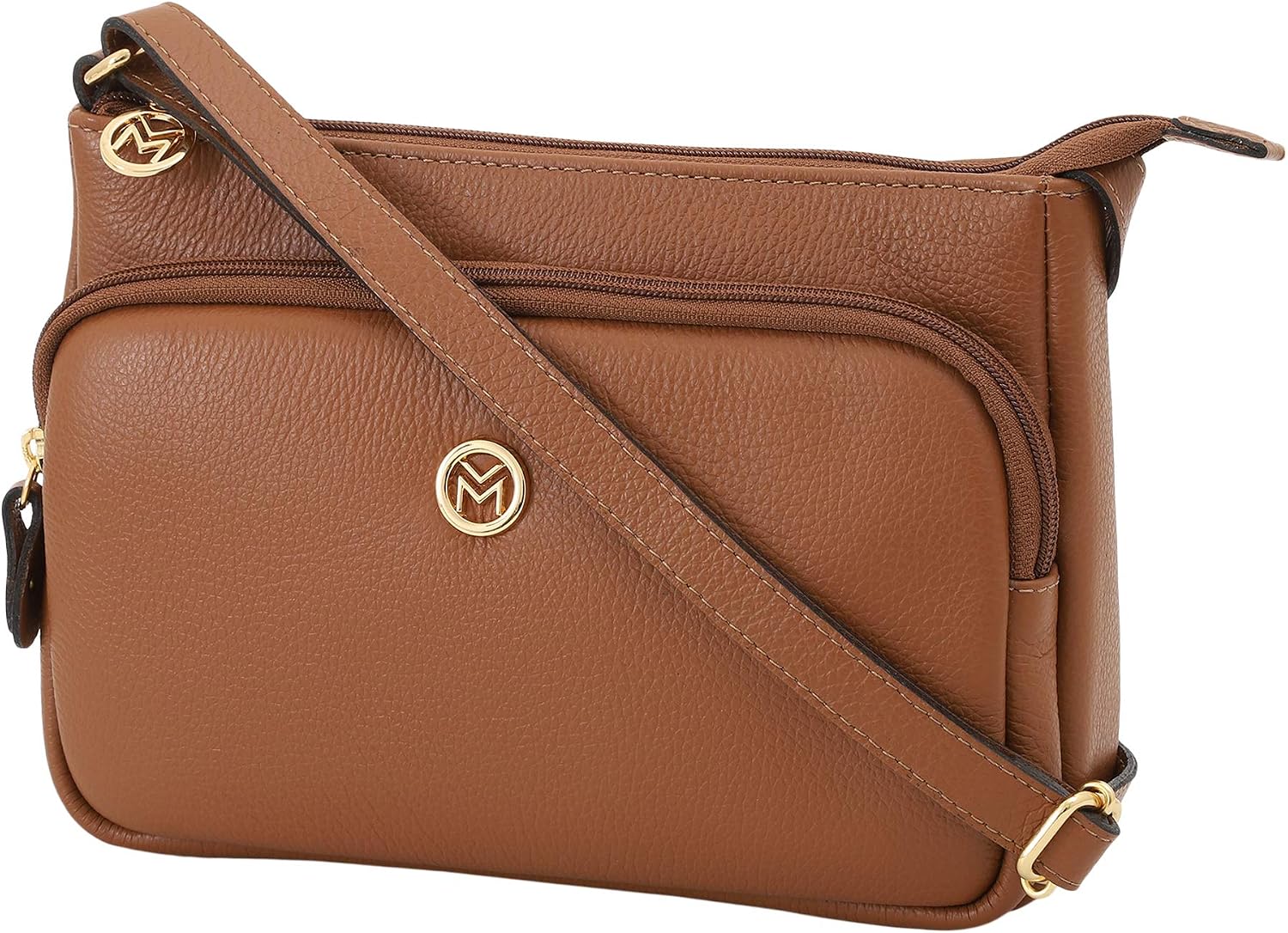 Bolsa Feminina Couro Alça Transversal Mariart Bolso Frontal Zíper Rosalina