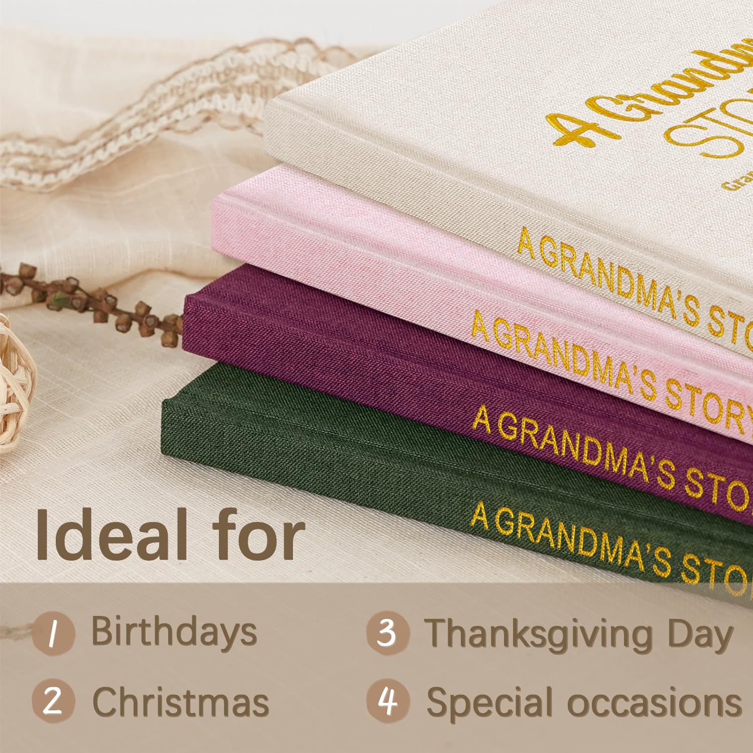 Artmag Grandma's Life Story Journal Family Keepsake Book Linen Hardcover for Grandma to Share Her Memories, with 250+ Prompt Questions Gift for Birthday Mother's Day Christmas (Pink) - Image 4