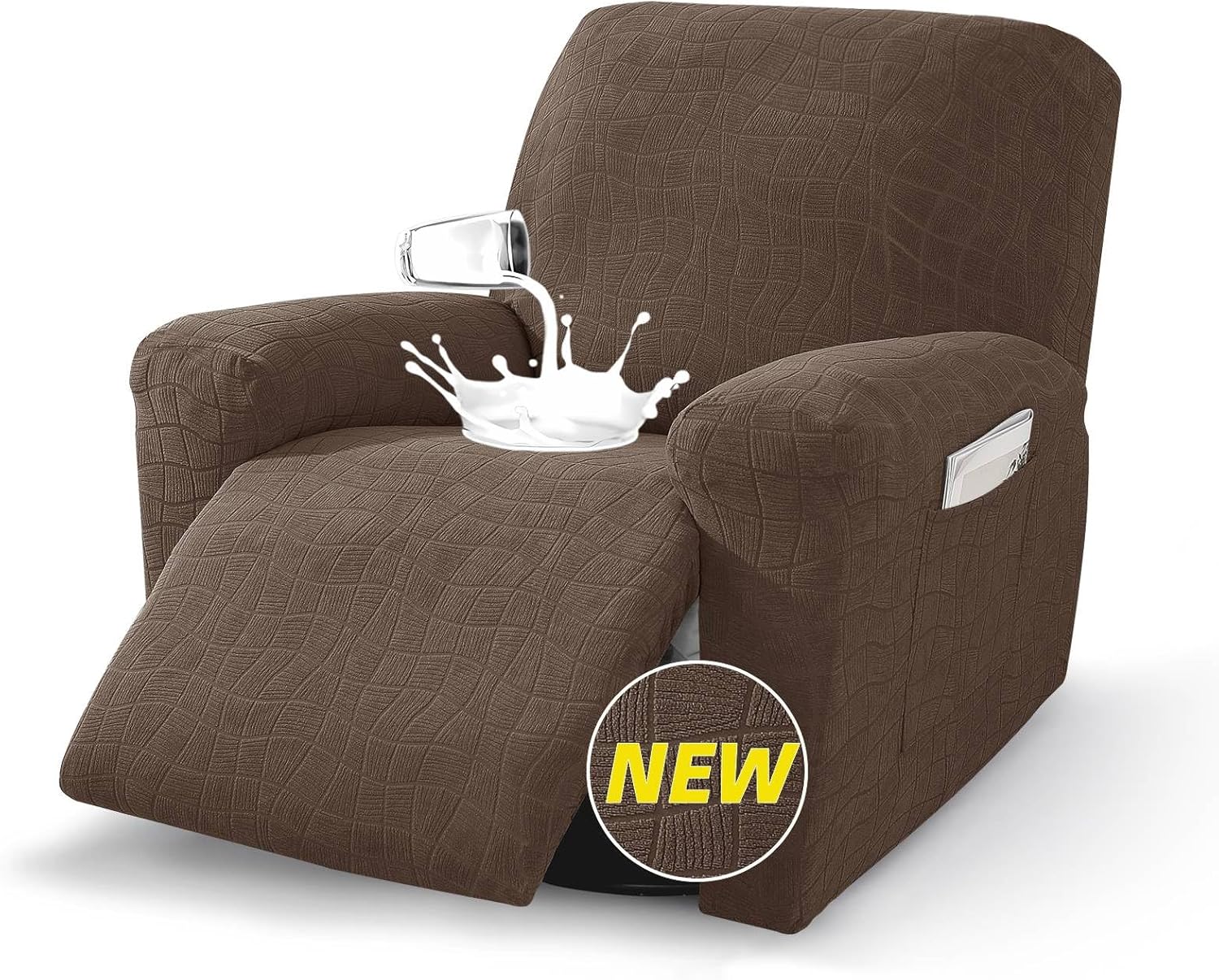 MAXIJIN Waterproof Recliner Chair Covers 3 Pieces Recliner Cover That Stay in Place, Washable Lazy Boy Recliner Slipcovers with Pockets Reclining Protector for Pet, Kids (Recliner, Light Coffee)