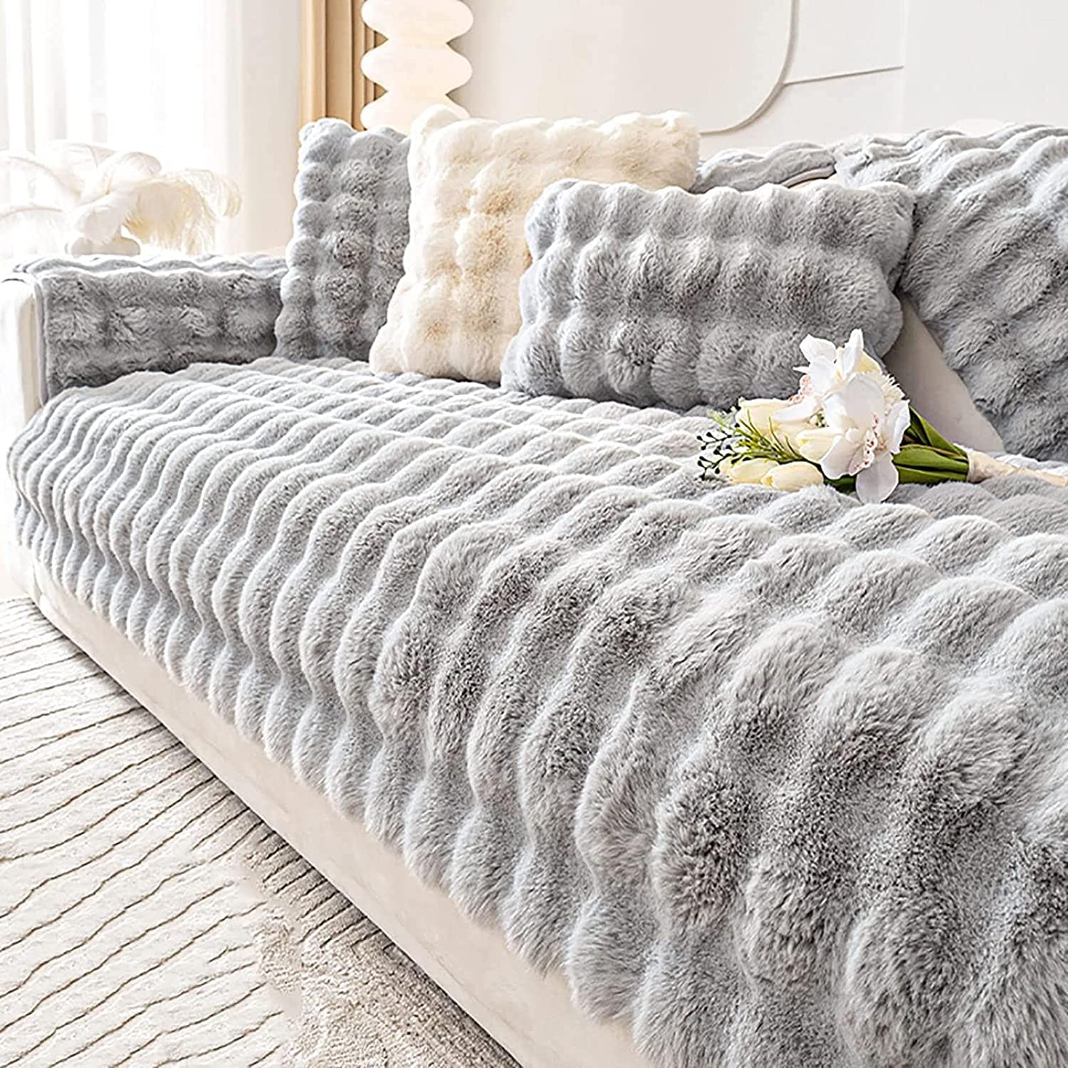 Sofa Slipcover Corner 3/2/1/4 Seater Sofa Cover L Shape Couch Cover Velvet Thick Sofa Protector Anti-slip Reversible Quilted Corner Slipcovers Washable for Sectional Couch ( Color : #17 , Size : 110x1