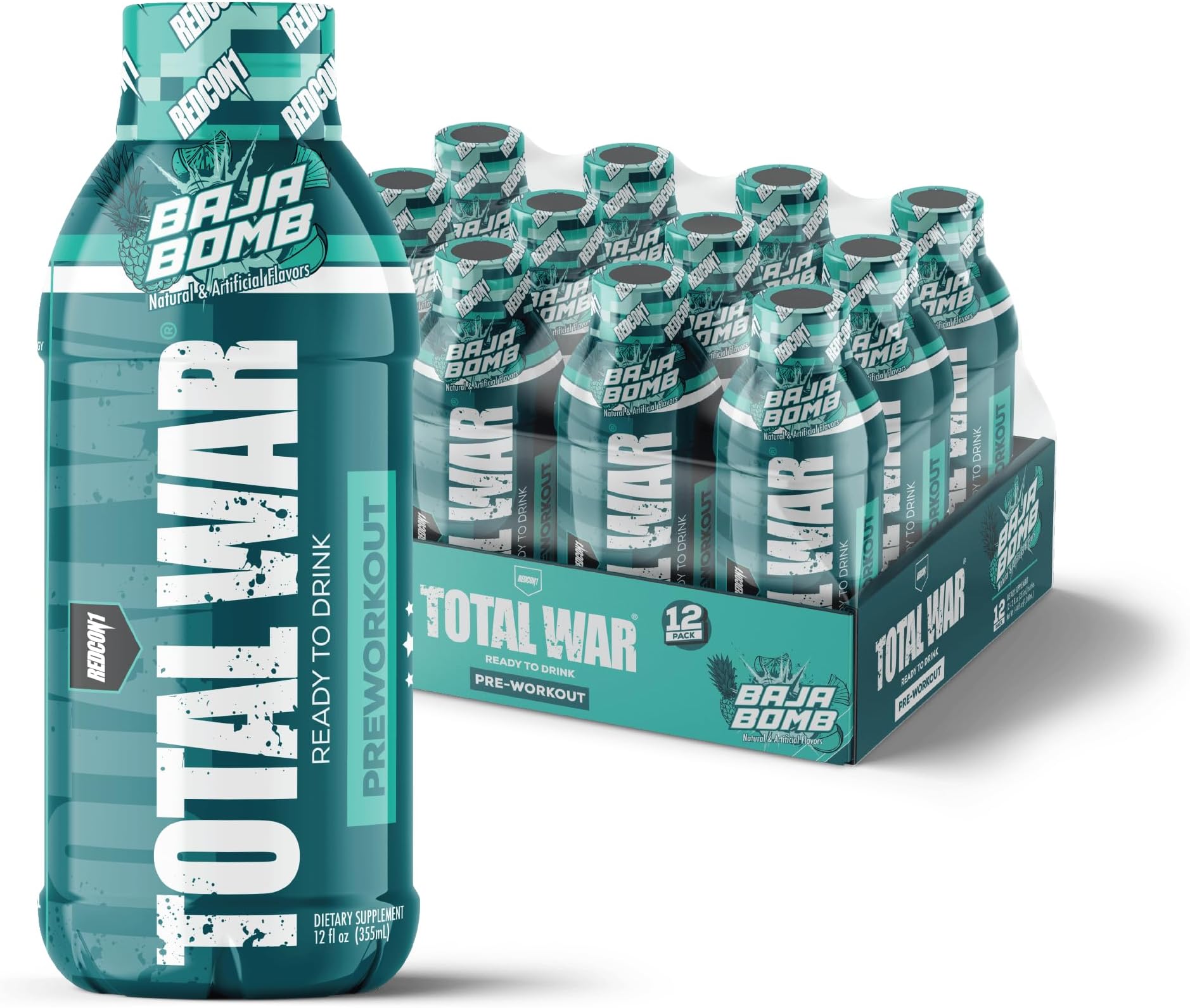 - REDCON1 Total War Ready to Drink Preworkout, Baja Bomb - 350mg of Fast Acting RTD Caffeine - Beta Alanine + Citrulline Malate for Increased Pump (12 Servings)