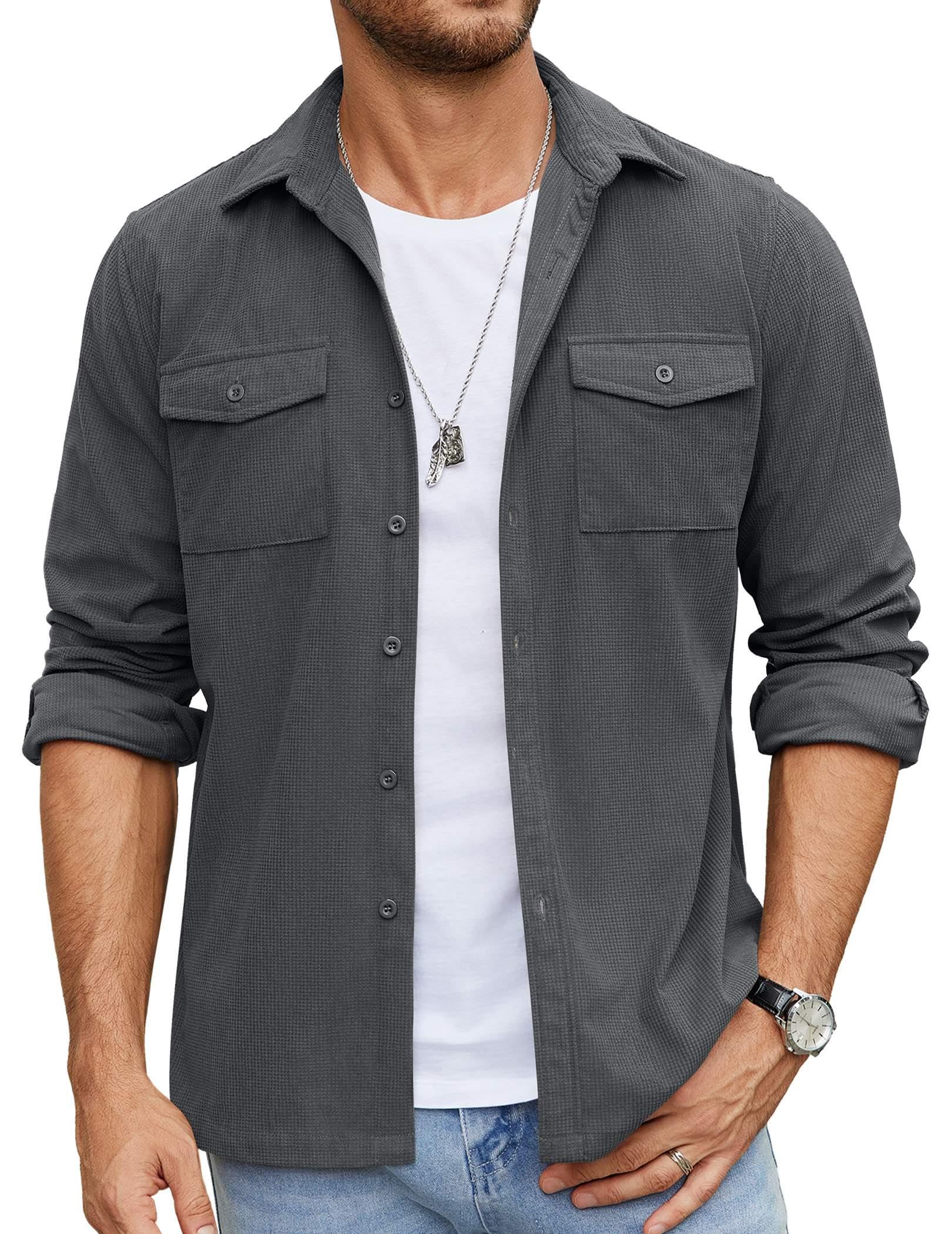 COOFANDY Men's Button Down Waffle Shirt Jacket