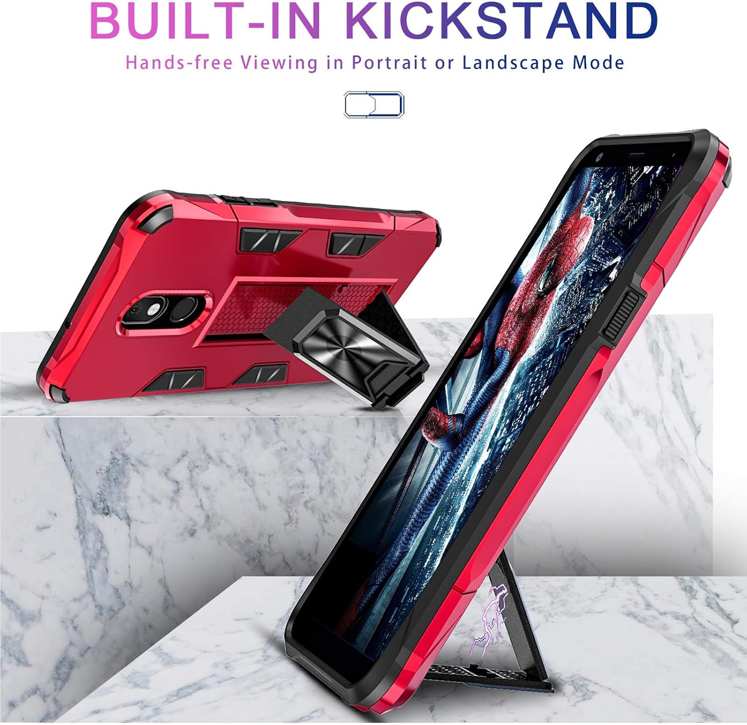 LeYi Compatible for LG Stylo 5 Case, Stylo 5 Phone Case with Tempered Glass Screen Protector [2Pack], LeYi Military-Grade Shockproof Built-in Kickstand Car Mount Cover Case for LG Stylo 5, Red