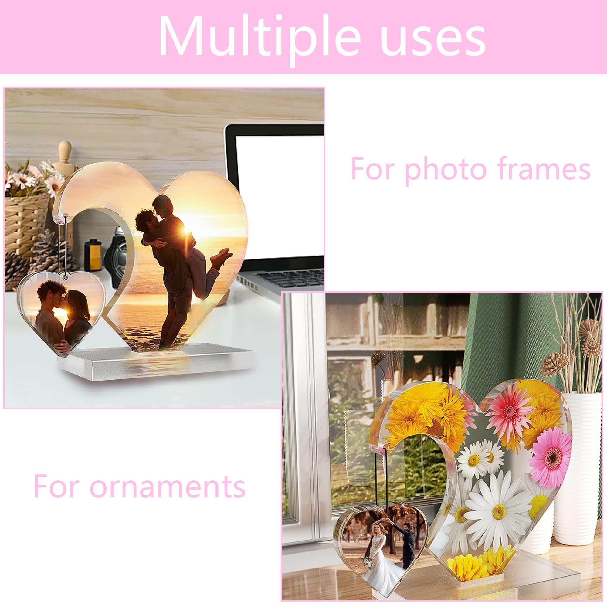 Décoration Romantique Maison Moules Résine Cadre Photo Cœur - Lot De 2 Silicone - DIY Déco Romantique - Cadeaux Personnalisés Moule Silicone