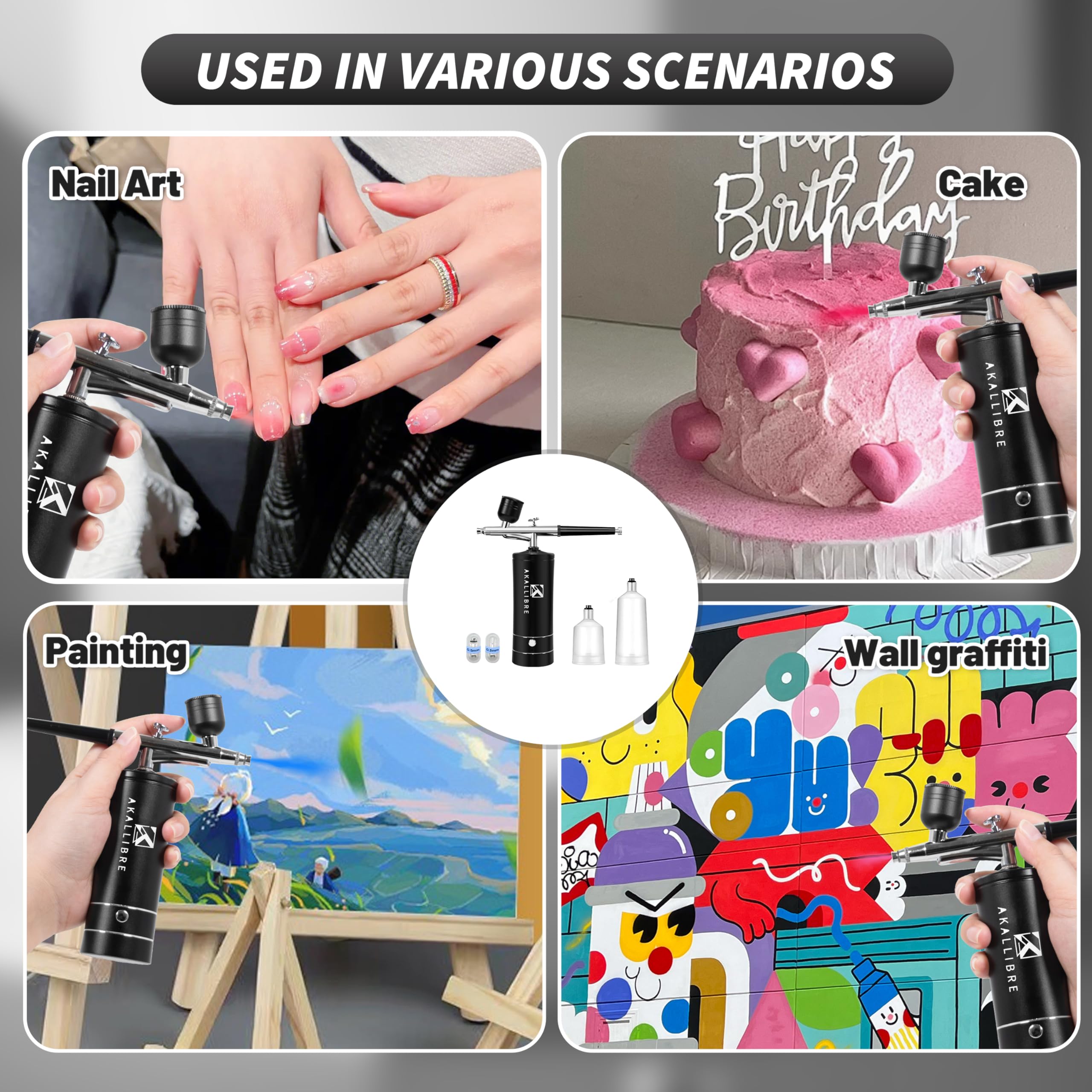Kit de aerógrafo con compresor, pistola de aerógrafo de alta presión de 48 PSI con boquillas de 0,2/0,3/0,5 mm, aerógrafo portátil para arte de uñas, decoración de pasteles, pintura, etc.