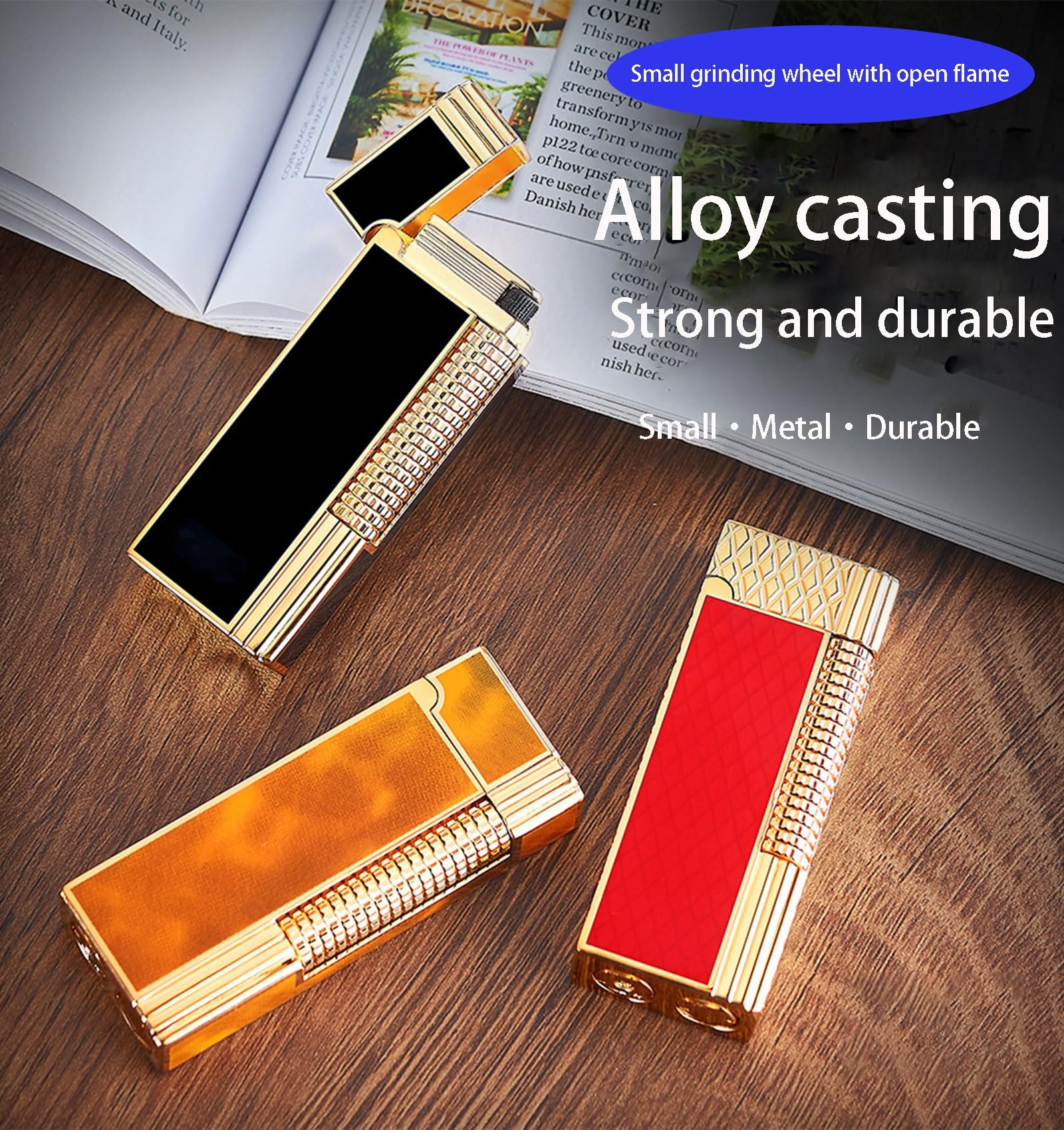Briquet rechargeable en métal avec allumage à roue latérale – Coffret cadeau et accessoires de pierre à feu inclus (carburant non inclus)
