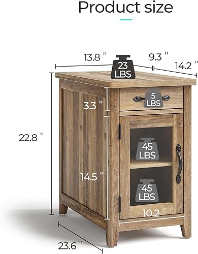 Miniatura 3 de LINSY HOME Mesa auxiliar de granja con estación de carga, mesa auxiliar estrecha para sala de estar, mesa auxiliar de sofá con cajón y armario de