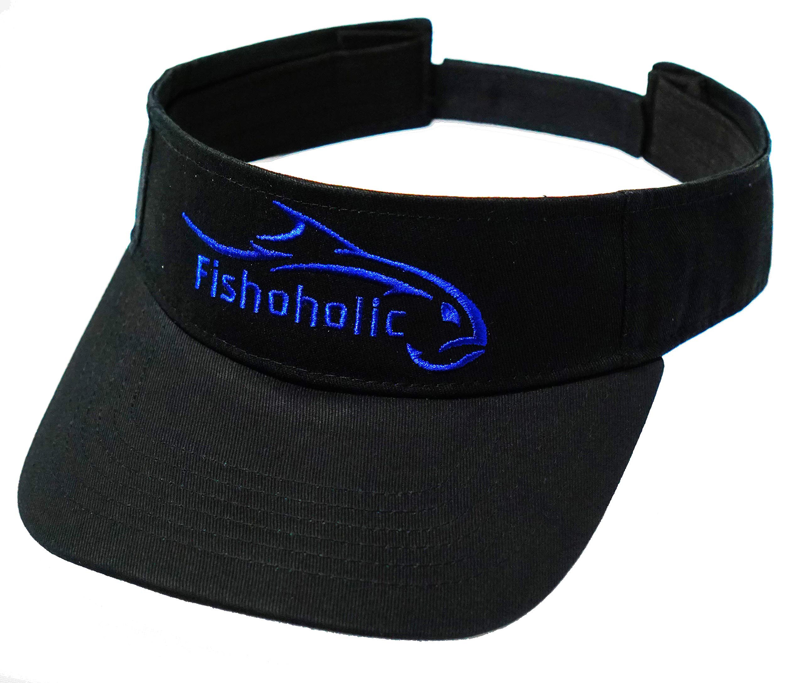 Fishoholic Sun Visor with Fish Logo for Women or Men who Fish Golf Run Jog Hike Walk Play Tennis or Relaxing at Beach Lake River Ocean or Baseball Ballpark Fishaholic (R) TM
