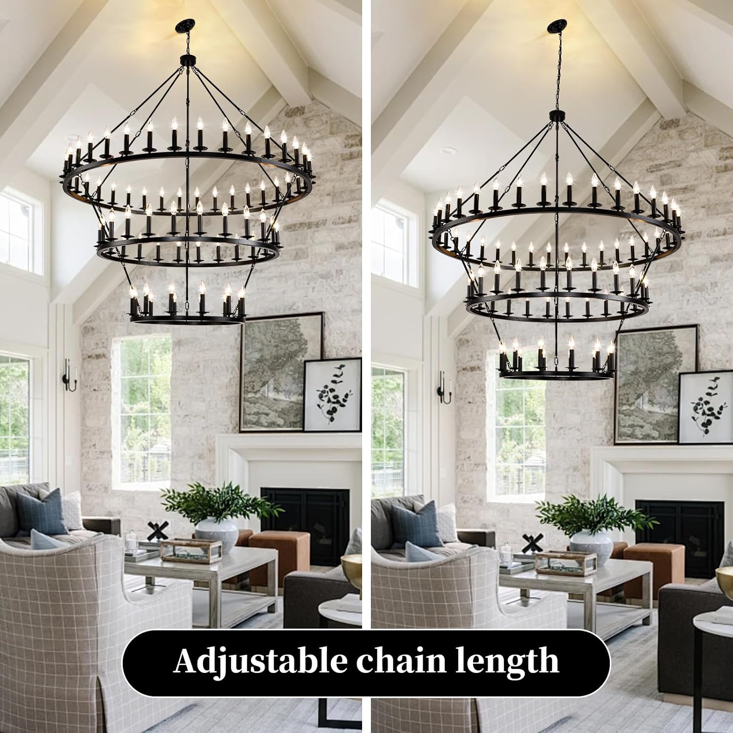 Extra Large 3 Tier Wagon Wheel Chandelier,Big Circle Chandelier Light Fixture, Round Chandeliers for High Ceilings Foyer Entryway Dining Room Living Room(60-Inch 72-Light)