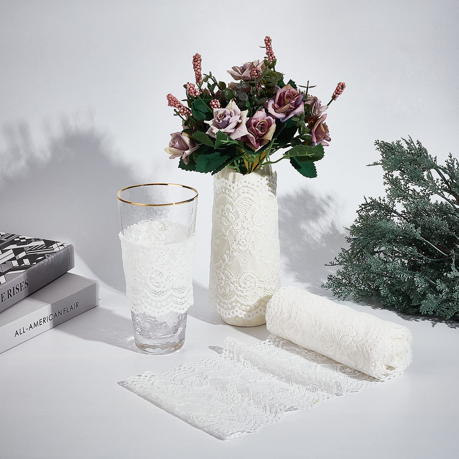 GORGECRAFT Rotolo di Pizzo Da 5 metro Tessuto In Pizzo di Cotone Bianco 6.1" larghi per Decorazioni con Bordo Smerlato per Abito Tovaglia Fascia per Capelli Festival di Nozze Decorazioni per Eventi
